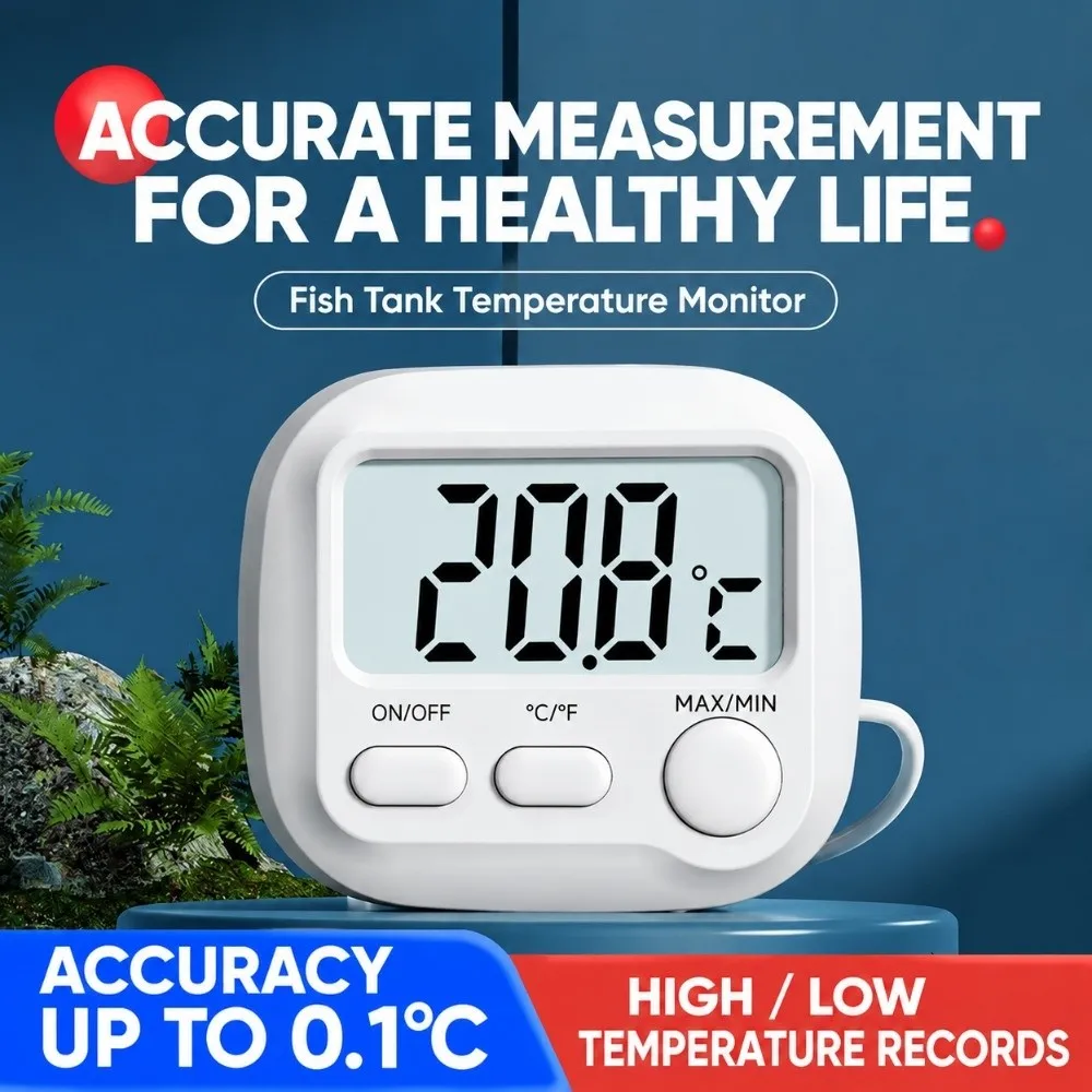 Precision Sensor Digital Aquarium Thermometer High Precision ℃/℉ Switch Fish Tank Thermometer Waterproof Probe LCD Display