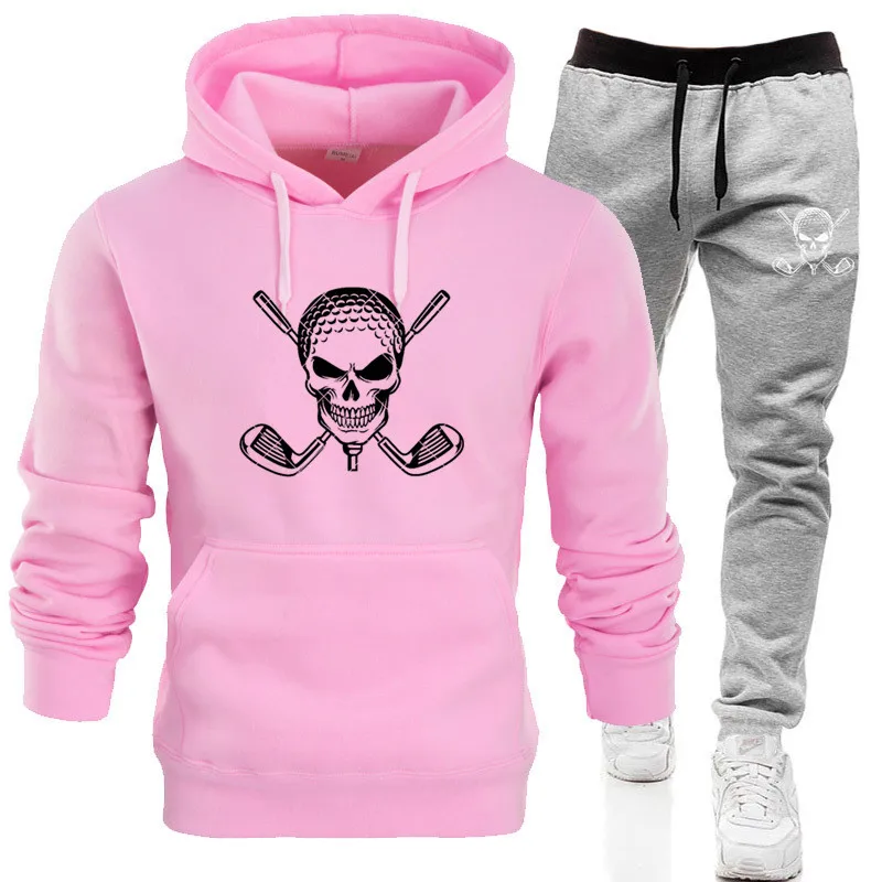 Skull and  Golf Club Print Autumn Winter Trending Streetwear Tracksuits Men Hoodie + Pant Set Sports Wear Jogging Suits