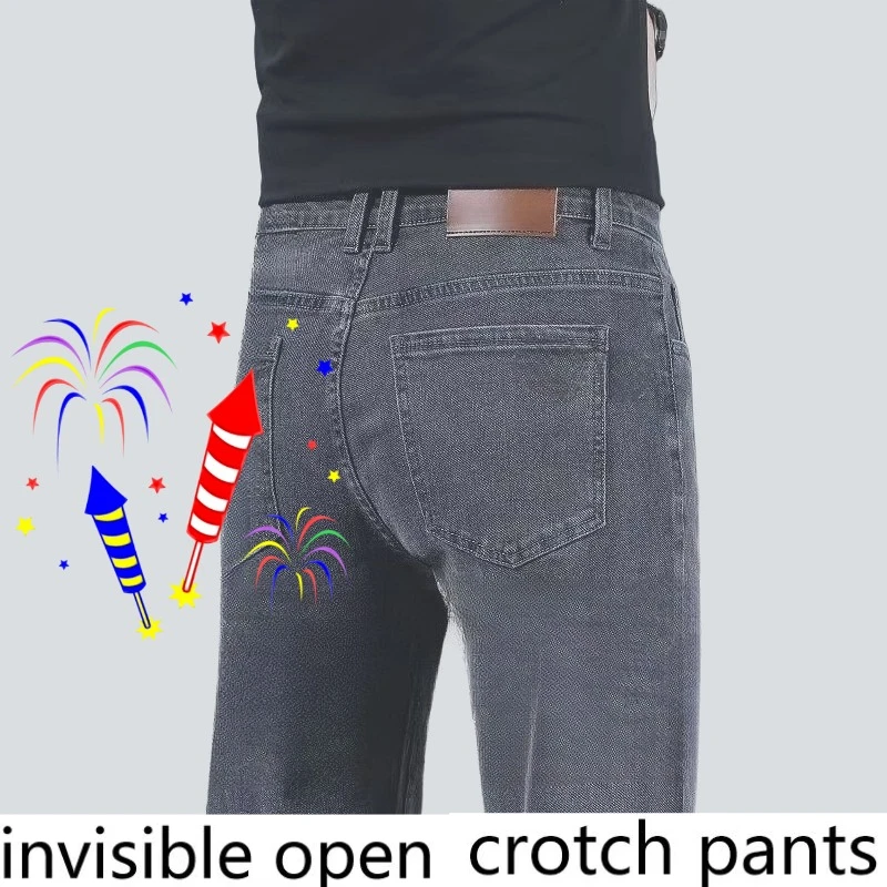 

Брюки с невидимой промежностью, новые весенние эластичные свободные прямые мужские джинсы для прогулок, свиданий, обязательный артефакт, джинсы с низкой посадкой