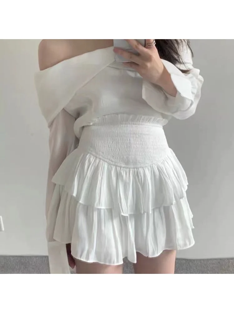High Waist Slim Fairy Short Skirt Korea Chic Flower Sweet Cake Mujer Faldas Casual French Style Minority Literary Skirts