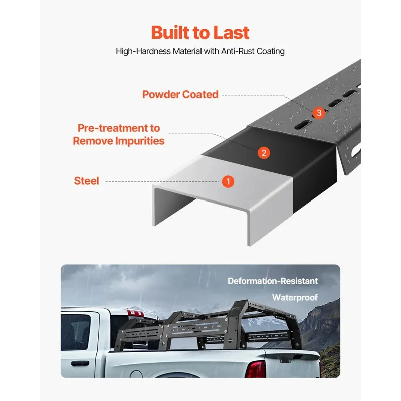 High Quality Adjustable Heavy Duty Off-Road Truck Bed Cargo Rack with Side Rails for Tacoma Ranger Midsize Trucks