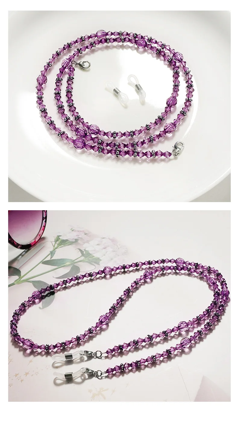 Elegante lila Brillenkette, Damen-Masken-Kopfhörer, Sonnenbrillen-Halskette, rutschfestes Aufhängeseil, hoher ästhetischer Wert, vielseitig einsetzbar – Detail 4
