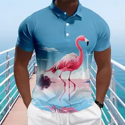 Tropical Flamingo 3D printed men's polo shirt Summer outdoor golf party casual wear polyester short sleeved polo shirt men's top