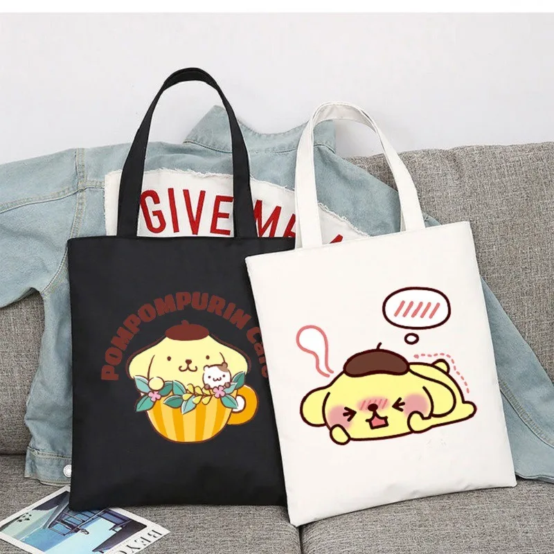 

Sanrio Pompompurin Canvas Handbag Large Capacity Graphic Harajuku Women Fashion Shoulder Bags Eco White Casual Shopping Tote Bag