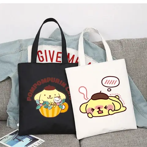 Sanrio Pompompurin 캔버스 핸드백 대용량 그래픽 하라주쿠 여성 패션 숄더 백 에코 화이트 캐주얼 쇼핑 토트 백 Best5