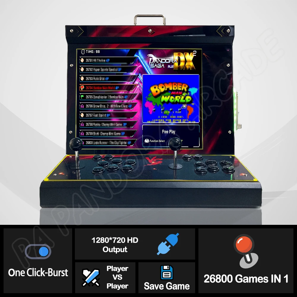 19 Inches Pandora Arcade Console Machine Coin Operated 26800 in 1 720P HD Screen 1-4 Player 3D Games