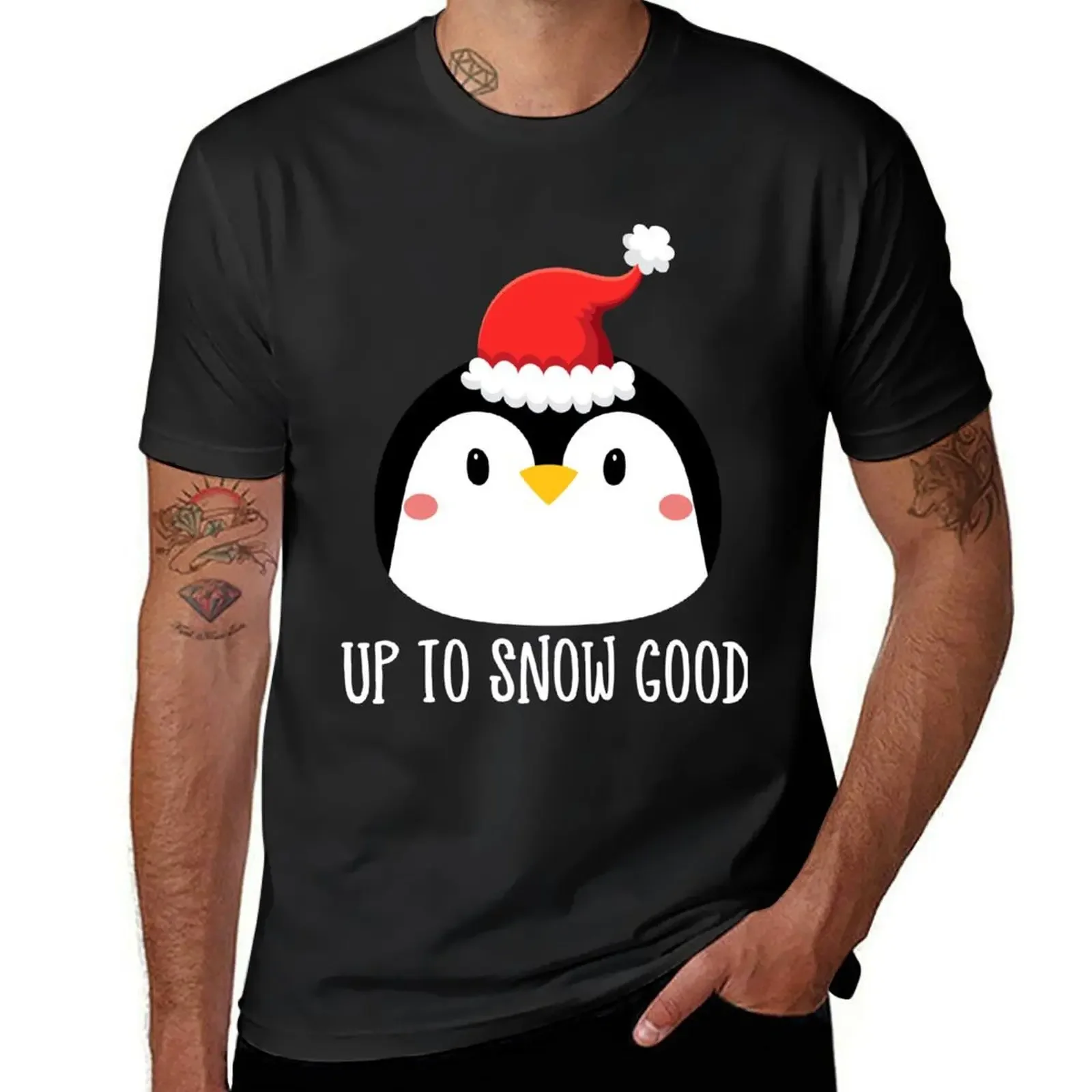 

Up to Snow Good Penguin Face Santa Cute Penguin for Christmas T-Shirt graphic tee shirt clothes for men