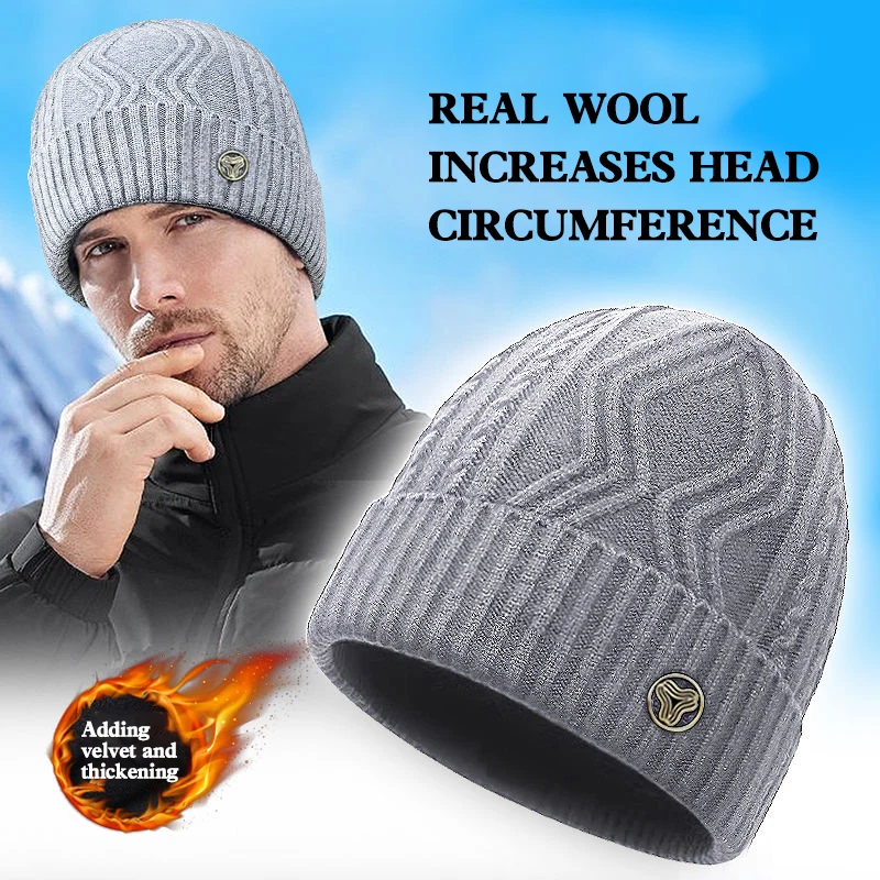 Knitted hat men's winter wool warm middle-aged and elderly wool hat big head circumference loose and cold proof brimless cap