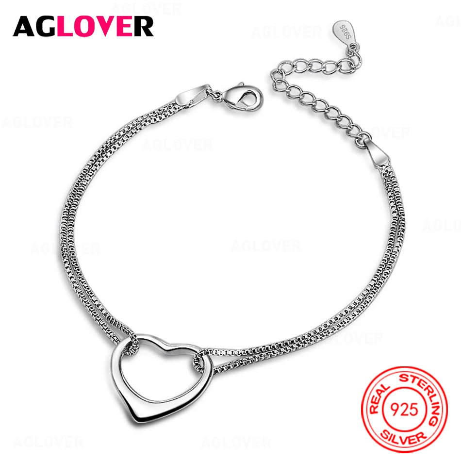 

AGLOVER 925 Sterling Silver Hollow Love Double Layer Bracelet Charm Cute Women Party Jewelry