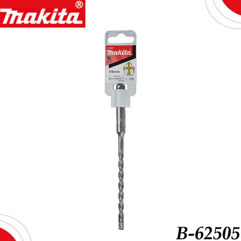 Makita B-62505 SDS Plus 4-Cutter Hammer Drill Bit 6×160mm, Tungsten Carbide Masonry Drill Bit for Concrete Brick Wall Drilling