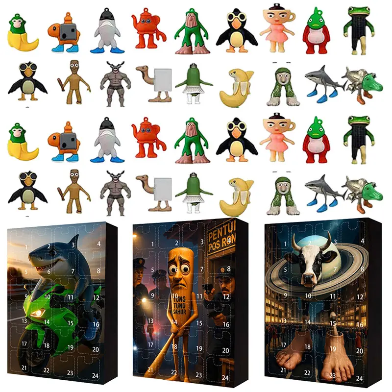 Brainrot Calendrier de l'Avent de Noël Tung Sahur Figure Tralalero Tralala Figurines Bombardino Crocodilo Shimpanzini Calendrier