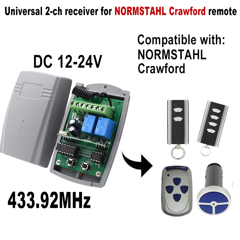 DC12-24V 2CH Universal Garage Door Receiver For Normstahl RCU 433 2K 4K 433-2 433-4 EA 433 2KS 4KS 2KM 433.92MHz Gate Opener