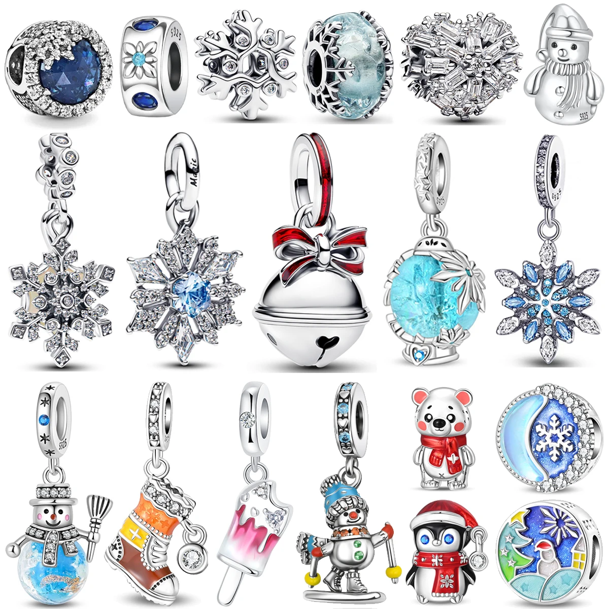 

Подвески в виде снежинки, подвеска из стерлингового серебра 925 пробы, колокольчики, зимний снеговик, бриллианты, бусины «сделай сам», детали браслетов, ожерелья, ювелирные изделия