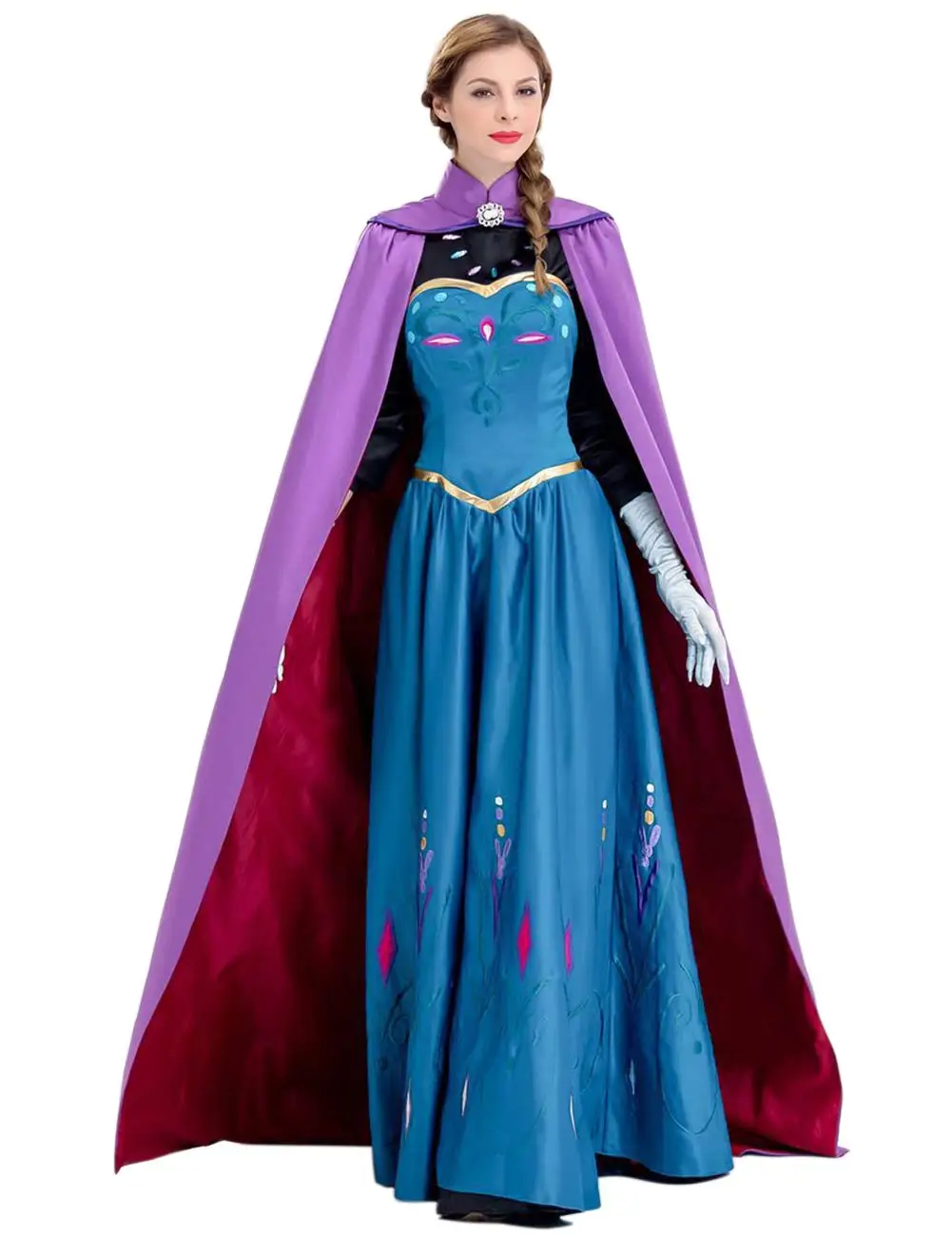 Frozen Anna Princess Long Dress with Clocak Adults Snow Queen Elsa Cosplay Costume Party Dresses for Women Halloween Fancy Dress