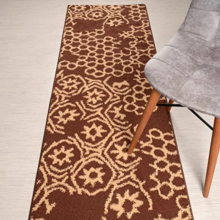 

Custom Length, Non Slip Modern Abstract Carpet Runner Rug Mat for Entry Hallway Kitchen Laundry, 26 inch x 23 feet, Brown