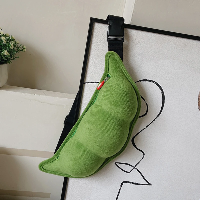 Large Capacity Funny Plush Soybean Pea Bean Buns Crossbody Bags Cute Fanny Packs Cartoon Zipper Women Purse Wallet Shoulder Bag