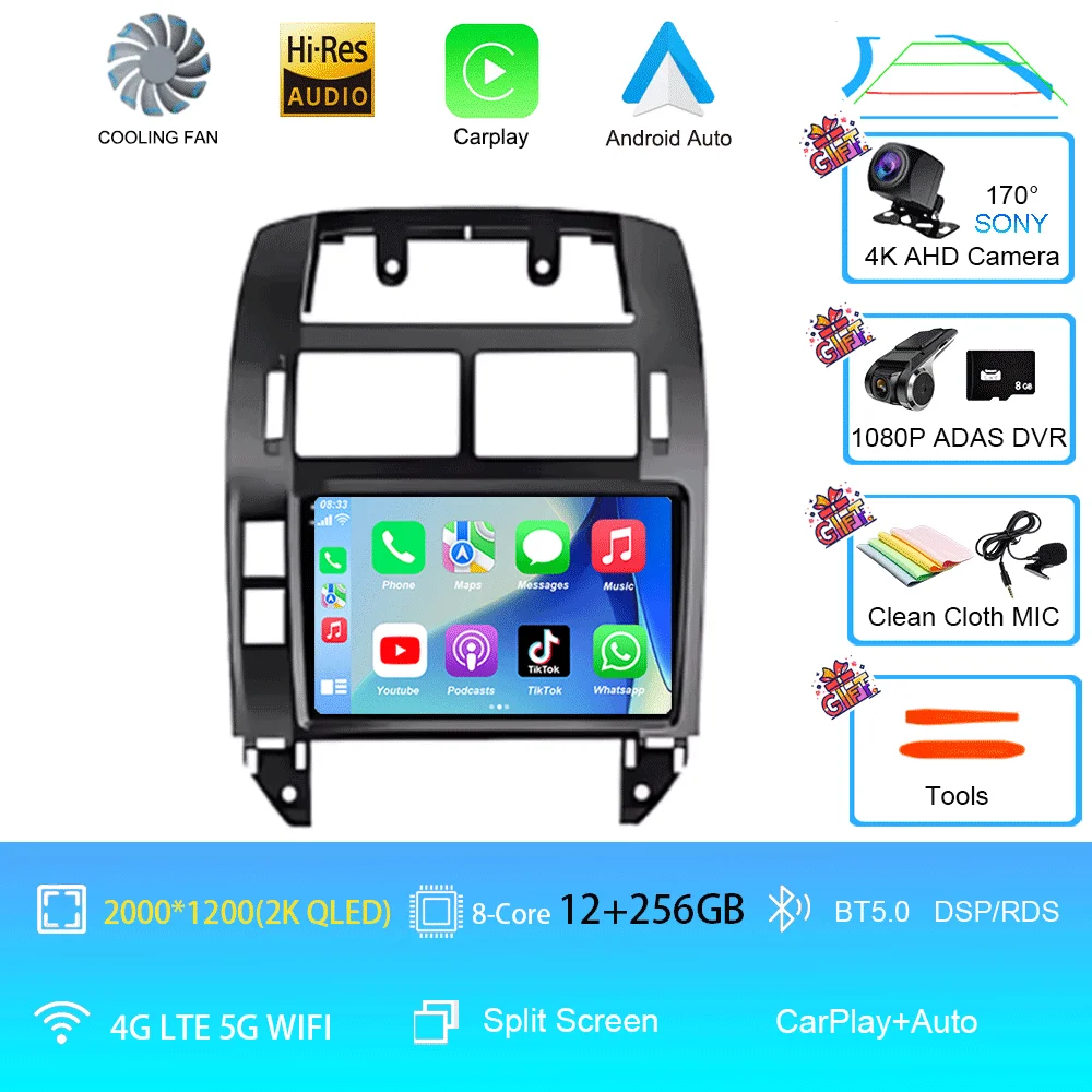 Auto radio Android 16 multimediaspeler GPS Carplay QLED scherm stereo voor Volkswagen VW Polo MK4 6Q 9N 9N3 2004-2009