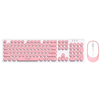 T-WOLF TF770 2.4G Wireless Keyboard Mouse Combo Retro Punk Round Keycap Comfortable Mute Typing Wide Compatibility Pink