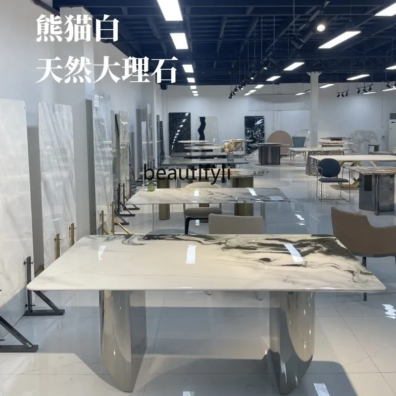 

Natural marble dining table modern simple dining table restaurant rectangular luxury stone dining table chairs household9344