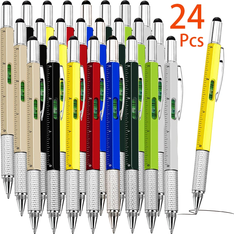 

24Pcs Gift Pen for Men 6 in 1 Multitool Tech Tool Pen Screwdriver Pen with Ruler Levelgauge Ballpoint Pen Unique Gifts for Men