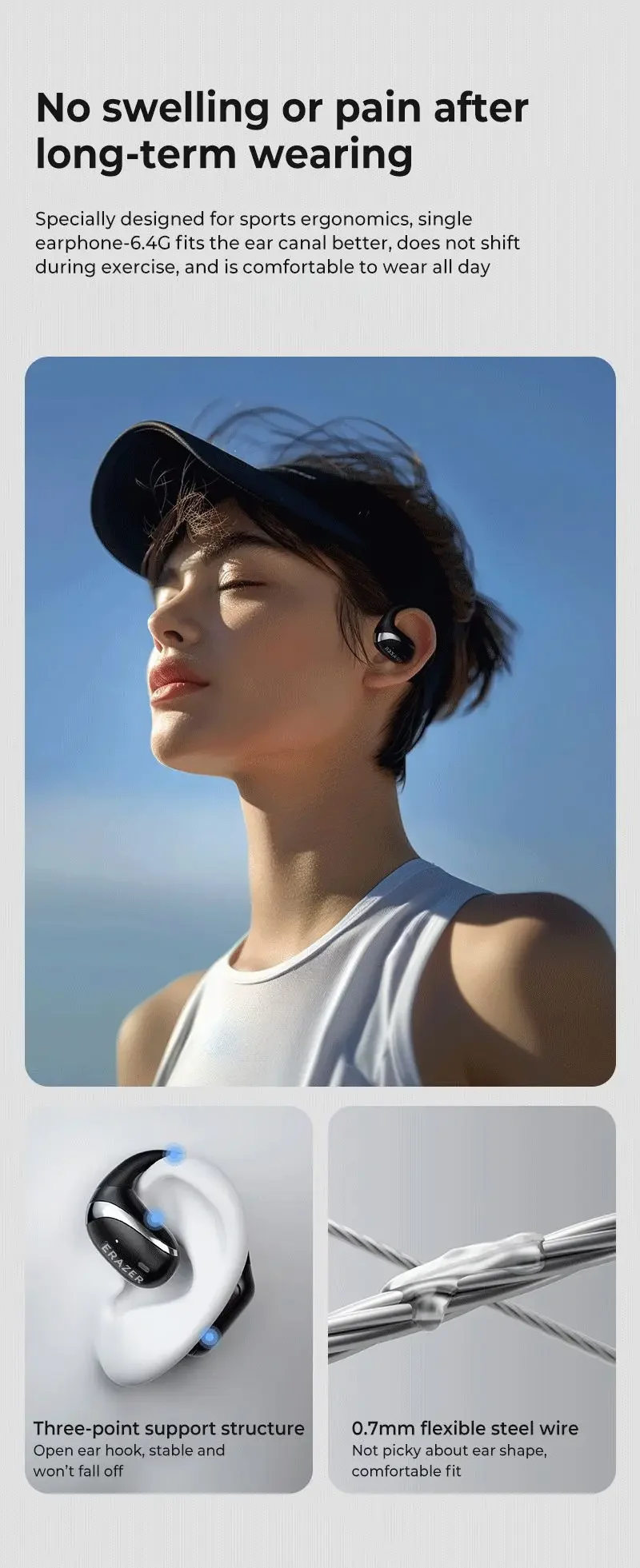 Original ERAZER X9 Drahtlose Kopfhörer OWS HiFi Stereo Sport Offene Bluetooth Kopfhörer mit Mikrofon Anruf Rauschunterdrückung Wasserdicht – Detail 5