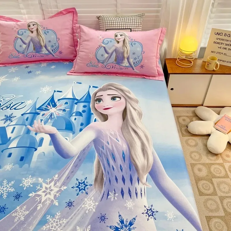 Disney Frozen Bed Linen,Elsa  Anna Princess Fitted Bed Sheet pink Fitted Sheet,with Elastic Band Bedroom Decor for Kid