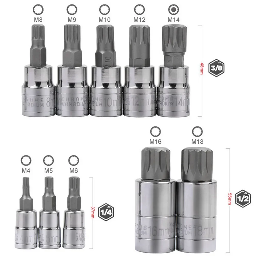 Professional 10 Pcs XZN 12 Point Triple Square Spline Bit Socket Set Tamper Proof with Case Automotive Tool Kit High Quality