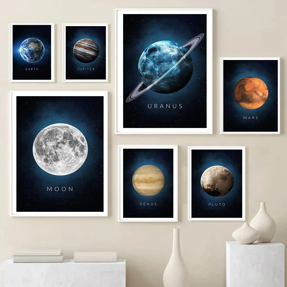 Sun Venus Saturn Mars Earth Pluto Planet Wall Art Canvas Painting Nordic Posters And Prints Wall Pictures For Living Room Decor