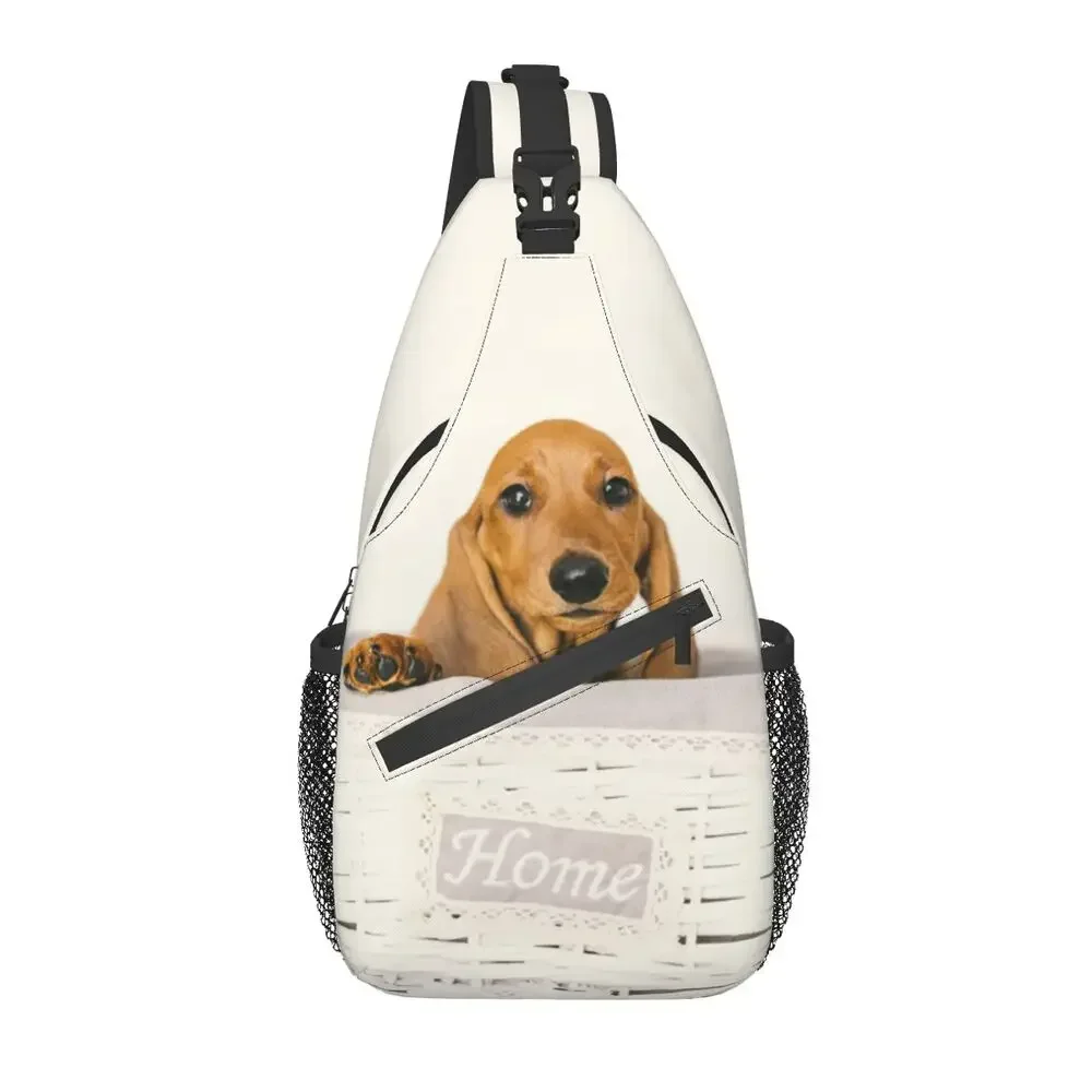 Cute Dachshund Dog Print Sling Bag for Traveling Men Sausage Wiener Badger Dogs Chest Crossbody Backpack Shoulder Daypack