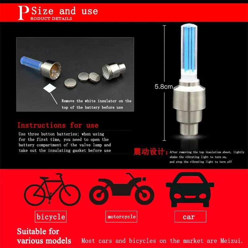 2PCS Bicycle Lights Motion Sensor LED Lights Road MTB Bike Tire Valve Caps Wheel Spokes LED Light Bicycle Accessories Neon Flash image 2