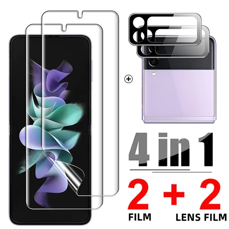 4in1 Hydrogel Film for Samsung Galaxy Z Flip 3 5G Front Screen Protector Back Camera Lens Tempered Glass for Galaxy Z Flip3 Film