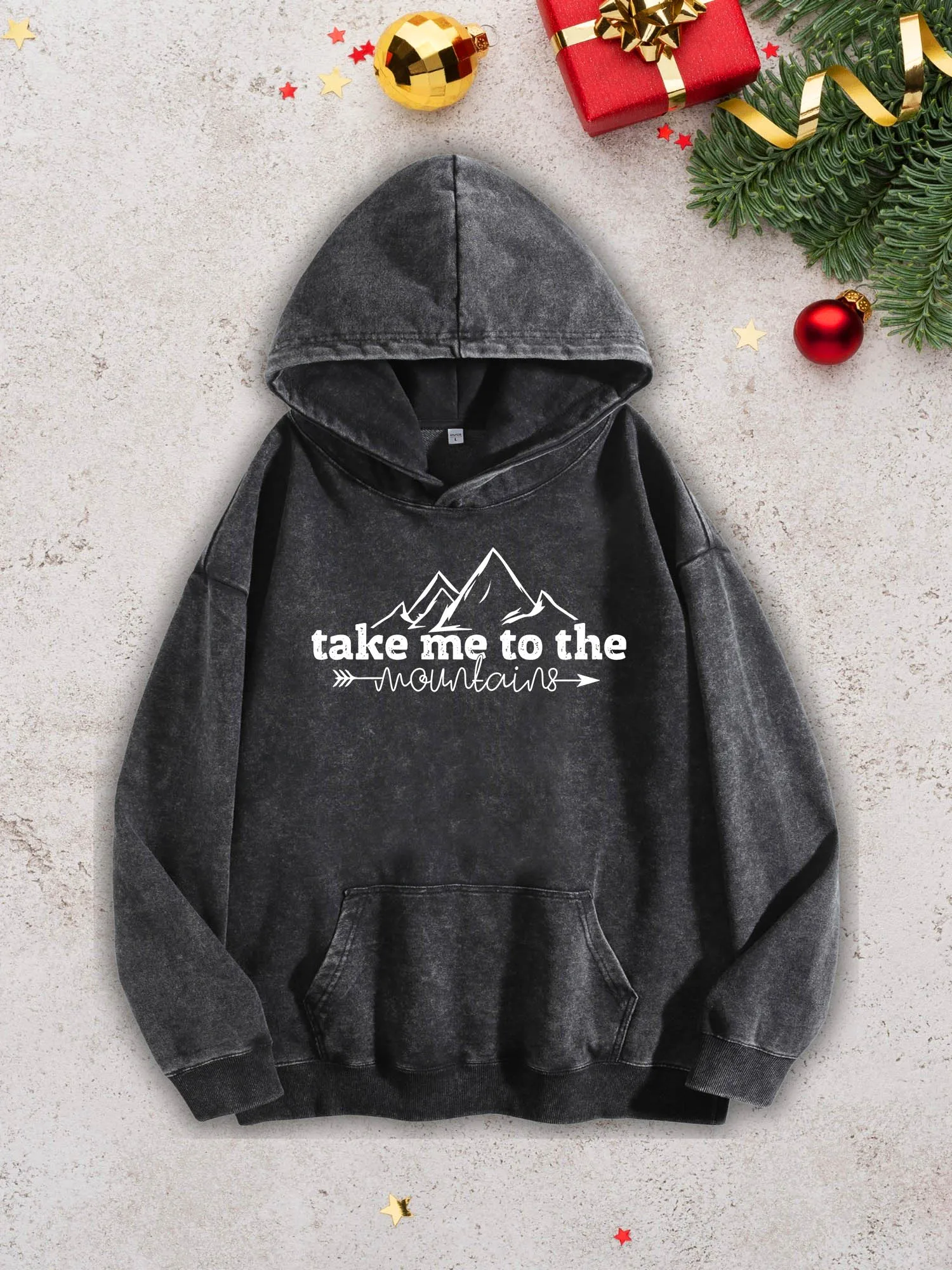 

Мужская тяжелая толстовка с капюшоном Take Me to the Mountains — черный пуловер в стиле ретро Acid Wash, осенне-зимняя толстовка 400 г/м2