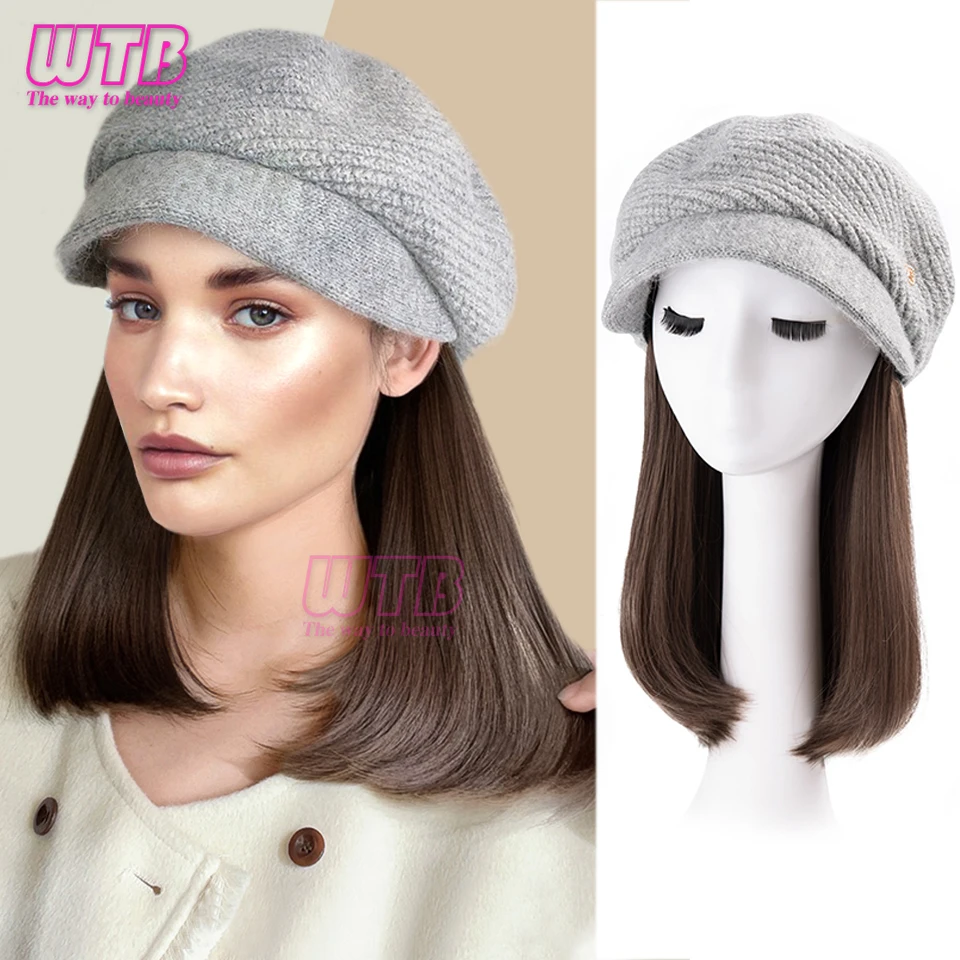 WTB Synthetic hat wig short hair hat wig integrated wig women's fashion winter beret wig suitable for women's daily wear