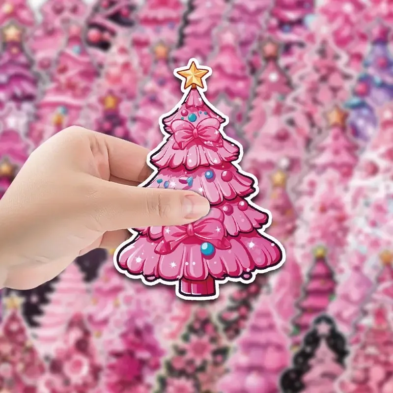 Autocollants d'arbre de Noël rose Kawaii, décalcomanies esthétiques, dessin animé, ordinateur portable, ordinateur portable, téléphone, journal intime, valise, jouets de bricolage, 10 pièces, 30 pièces, 50 pièces