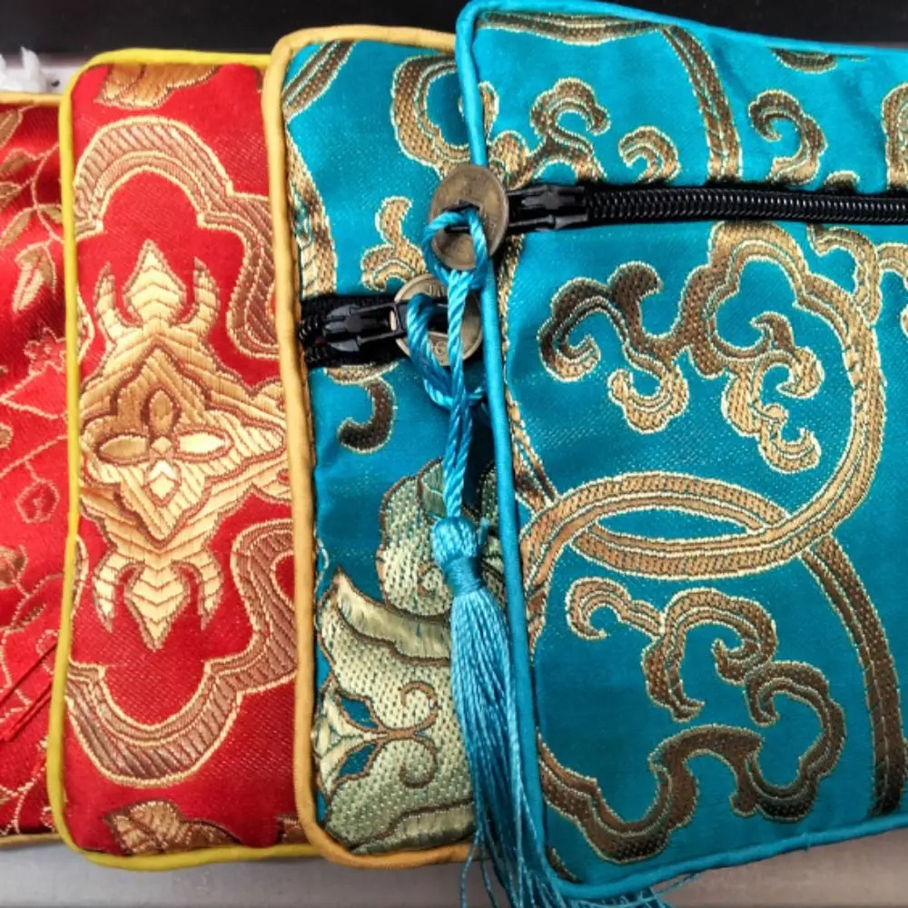 태슬 미니 자수 캔버스 동전 지갑 구리 현금 펜던트 사각 꽃 장식 보석 포장 가방 한국 스타일 지갑