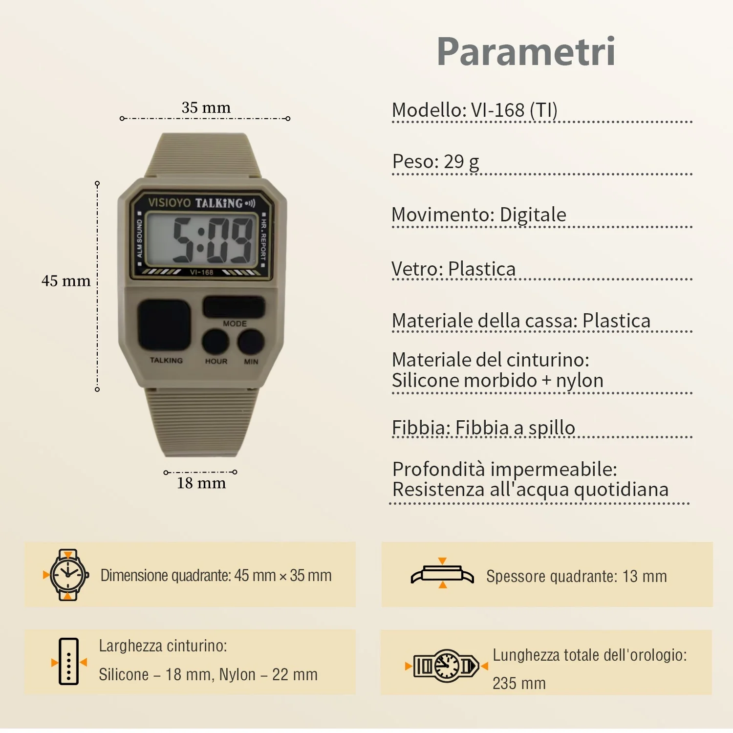 ساعة ناطقة إيطالية للمكفوفين وضعاع البصر، مع توقيت/إنذار مدفون، لكبار السن ومستخدمين منخفض الرؤية VI-168(TI) #2