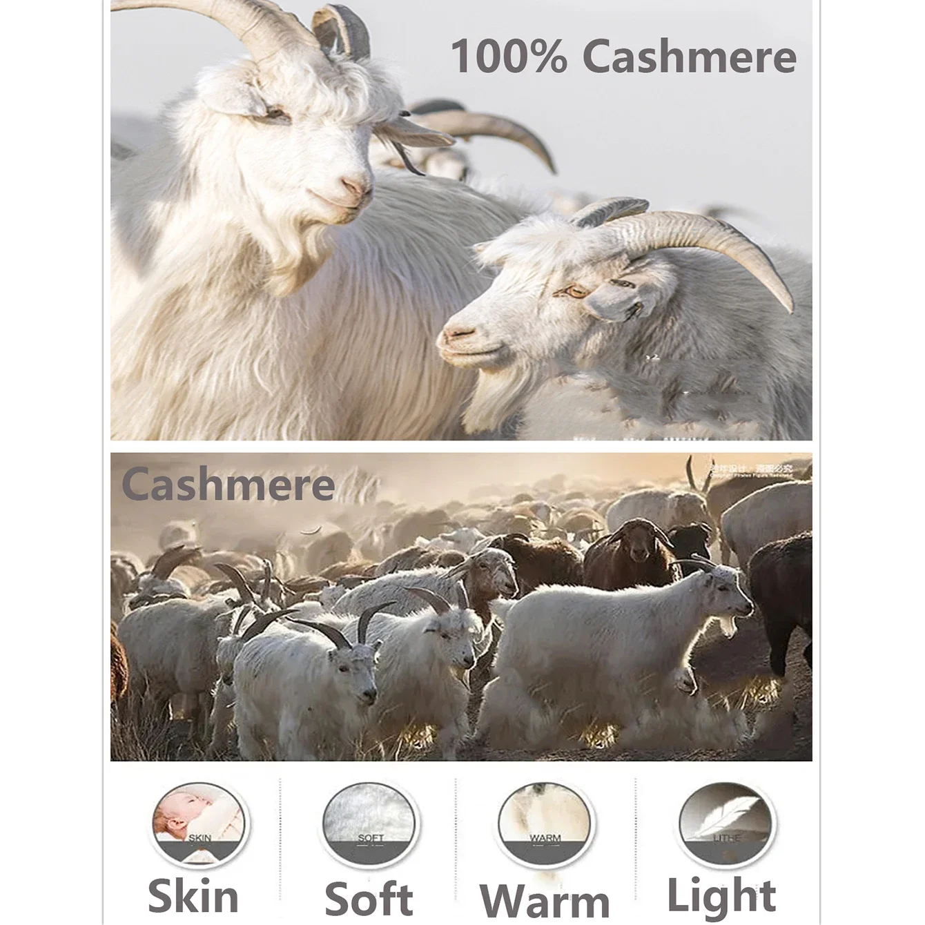 Women's 100% Pure Cashmere Shawl Solid Color Elegant Knitted Irregular Neck Warmer Soft Windproof Warm Casual Luxury for Winter