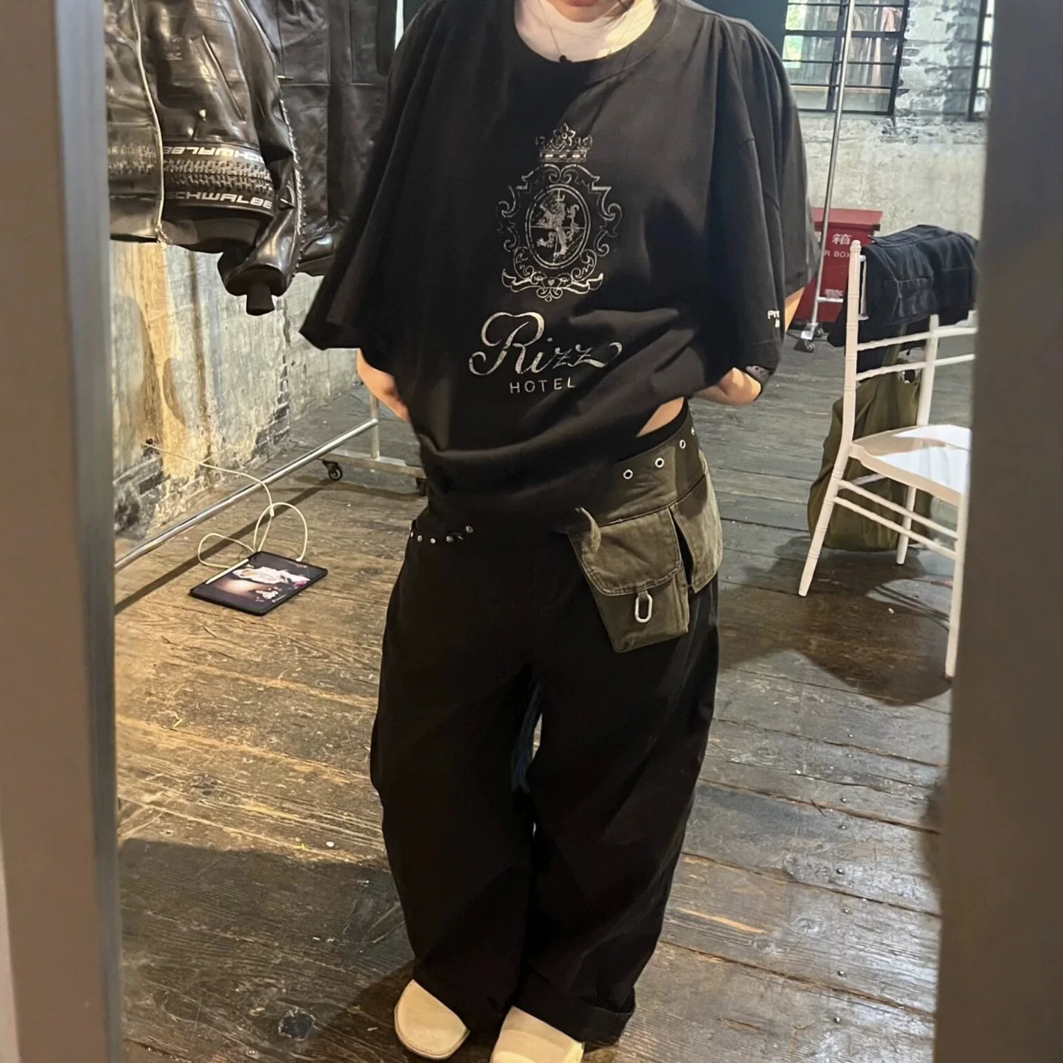 PROJECT G/R Double-Sleeve Patchwork Textured Print Round-neck Short-Sleeve Black T-Shirt - Inspired by Grailz Protocol Index