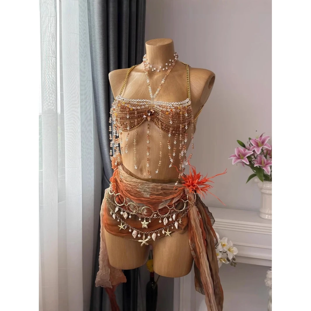  Women's Cross-Border Chest Chain Beaded Bra Jewelry Body Chain Top Back Stage Costume Ethnic Fashion Trend