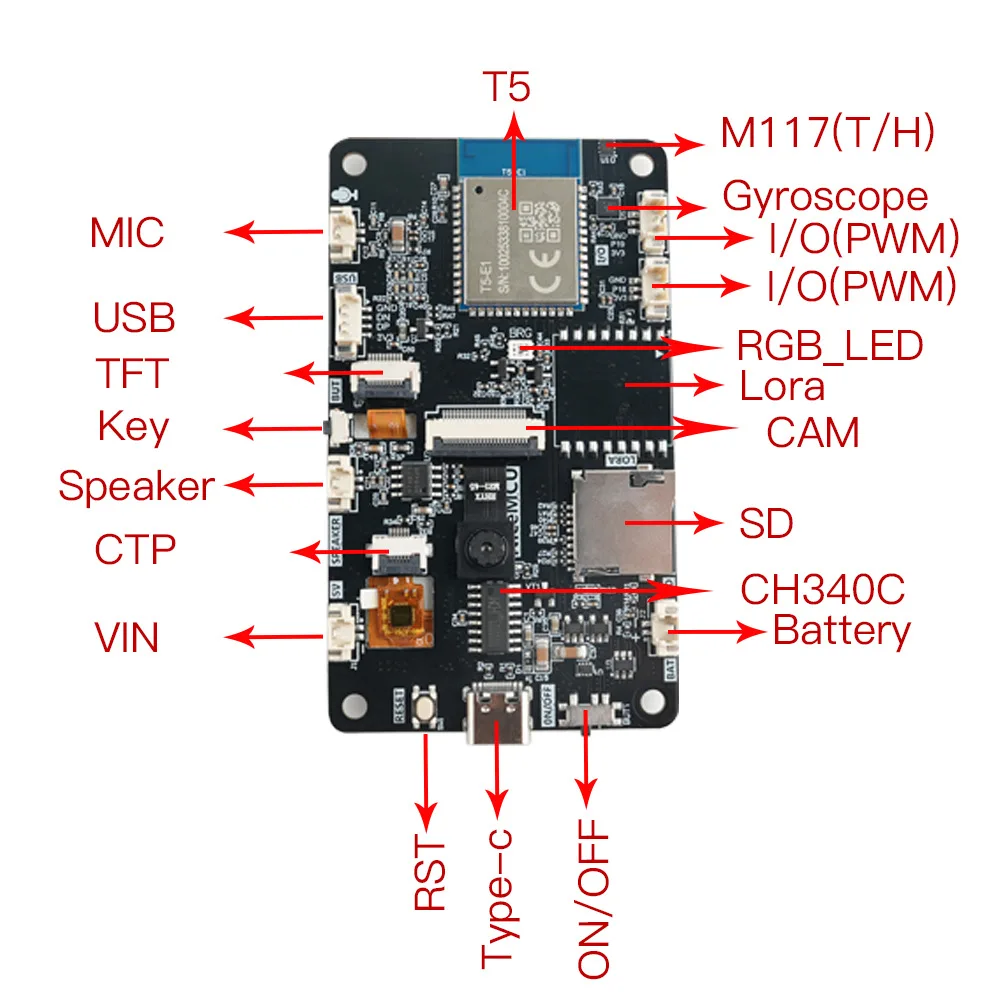 2.8″ Capacitive Serial Port Touchscreen Gyroscope T&H Sensor WIFI &BLE Module +Microphone Speaker LVGL Tuya AI Development Board