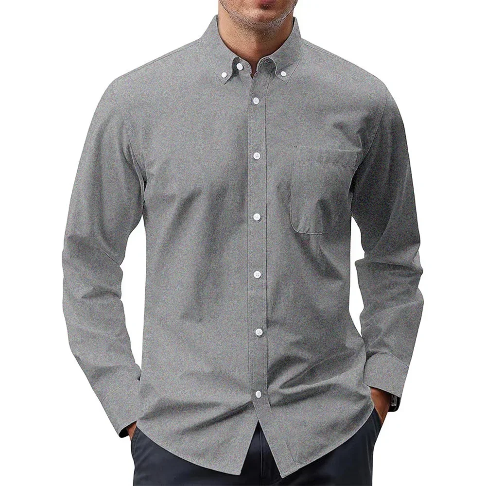 

Men's Long Sleeve Shirts Solid Color Oxford Shirt Men's Button Up Shirt with Pockets Men Shirts Business Dress Shirt