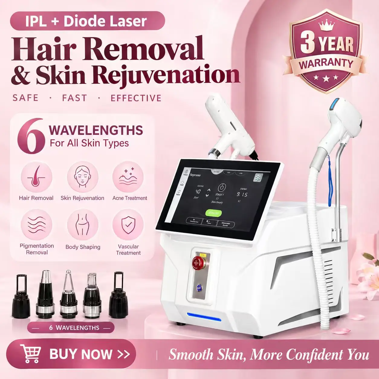 7000W 2IN1 Diode Hair Removal Picosecond Laser FAC Pre-Ignition 6 Wavelength 16BARS TEC Cooling Tattoo Pigment Salon Device