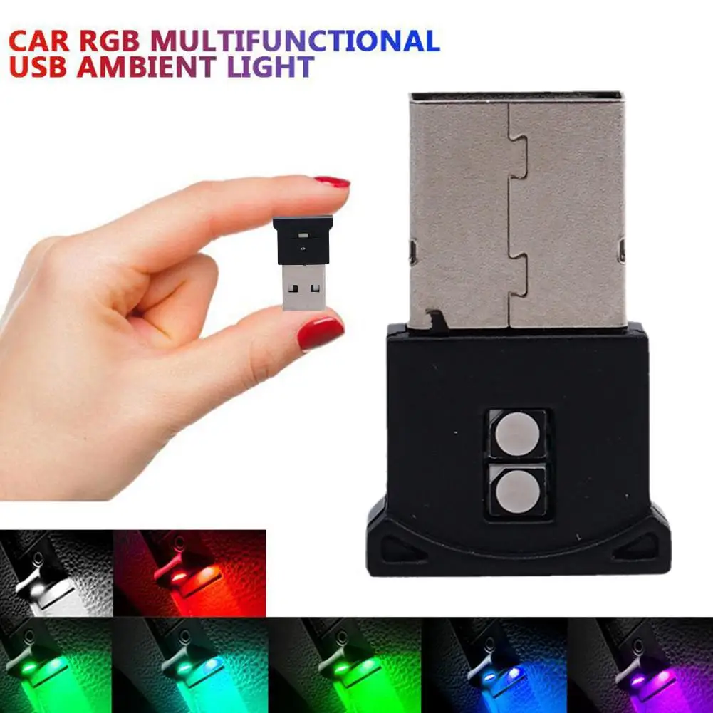 Mini USB LED Car Light 7-kolorowe automatyczne światło neonowe do odtwarzania samochodu Lampa dekoracyjna do wnętrz i oświetlenie Stylizacja samochodu G2K3