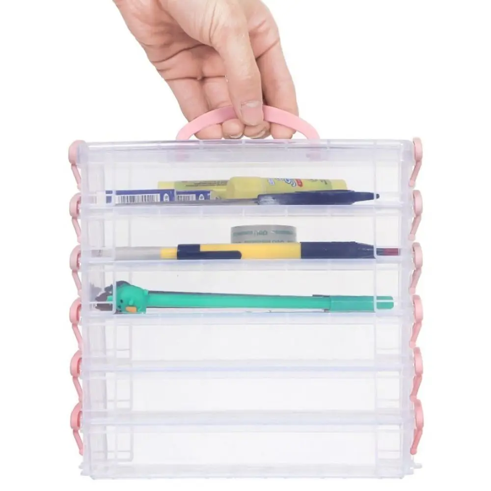 Multi Layer Portable Pencil Case Stackable Plastic Material Watercolor Pen Case Detachable Transparent Design
