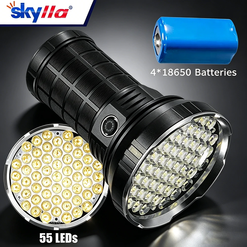 55LED Super Bright Lantern High Power Flashlight USB Rechargeable Strong Light Torch Waterproof Powerful Lamp Camping Outdoor