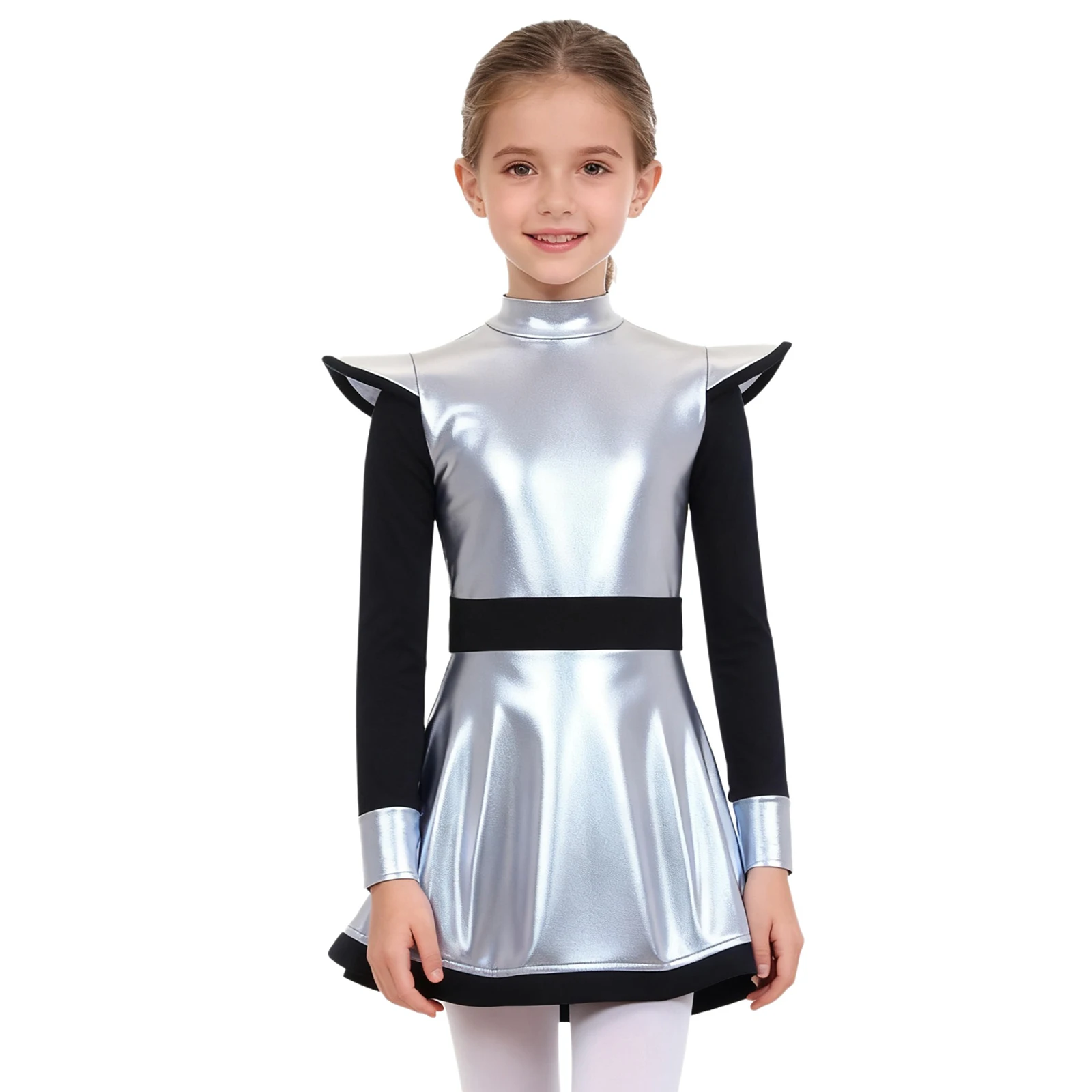 

Halloween Carnival Alien Astronaut Cosplay Costume Metallic Long Sleeve Dress for Fancy Ball Alien Themed Parties
