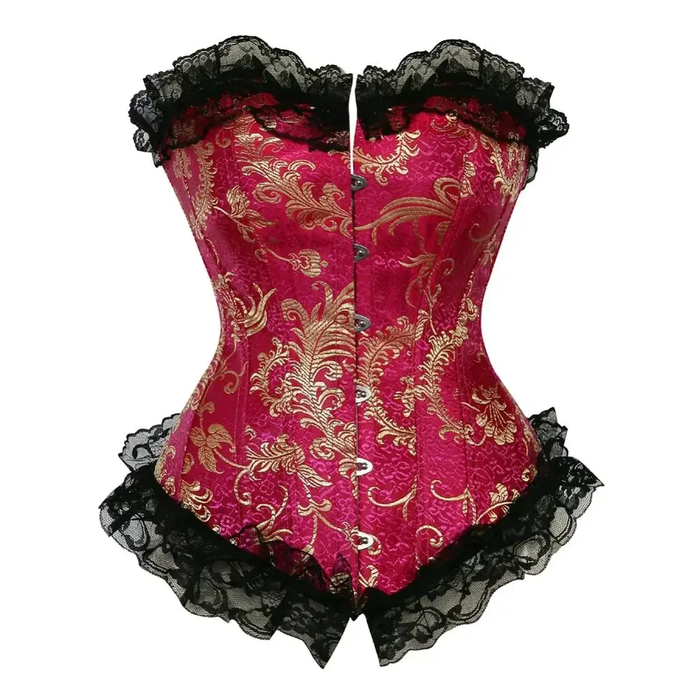 Womens Vintage Corsets Embroidery Corset Lace Up Bustier Bridal Overbust Palace Classic Brocade Fiesta Party Costumes Plus Size