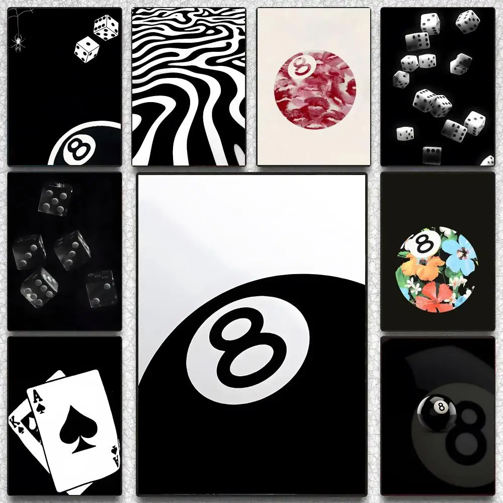 Black And White Billiard Cat Record Player Poster Decorative Wall Art Stickers Mural For Home Living Room Hallway Decor Gift
