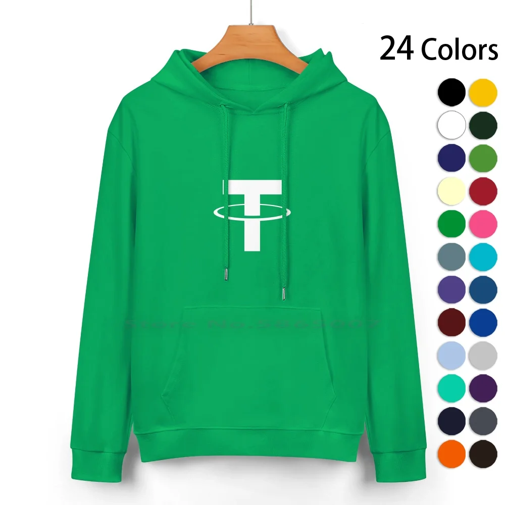 Tether Pure Cotton Hoodie Sweater 24 Colors Usdt Ethereum Tether Coin Cryptocurrency Tether 100% Cotton Hooded Sweatshirt For