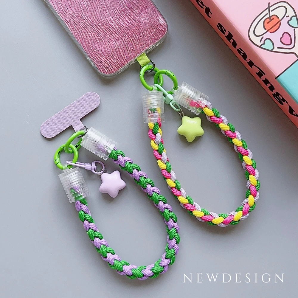 Universal Braided Mobile Phone Lanyard Strap Cartoon Star Hanging Chain Ring Cord with Patch Wrist Strap Cell Phone Detachable